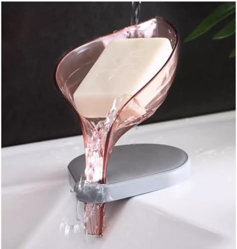 FABEILAI Leaf-Shaped Soap Holder with Suction Cup Pink