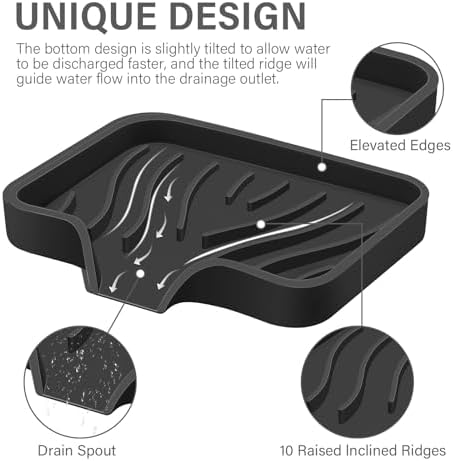 SAISN 2 Pack Black Silicone Soap Dish with Drain