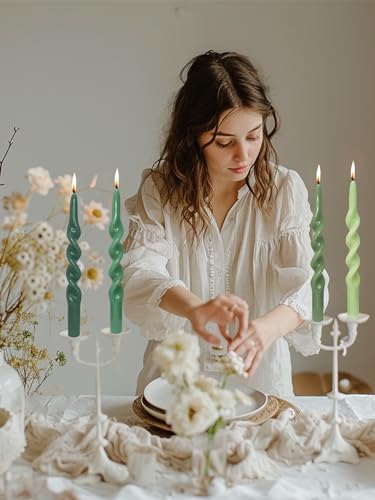 LPUSA Green Spiral Taper Candles Set of 4