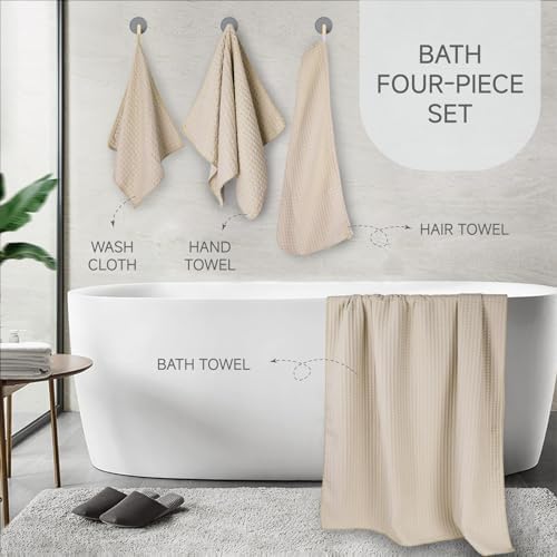 Super Soft Waffle Towel Set - 4 Piece Microfiber Bath Towels