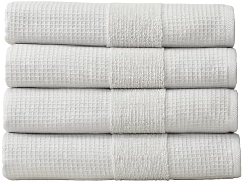 Aire Raine 4 Pack Cotton Waffle Bath Towels - Light Grey