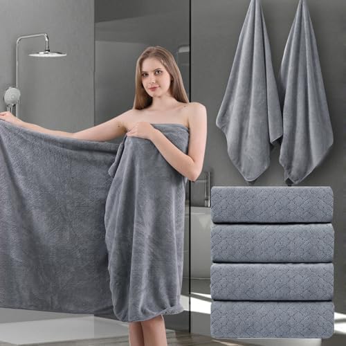 Ycosy 4-Pack Gray Bath Towel Set - 600 GSM Oversized