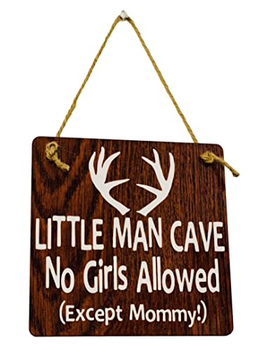 Little Man Cave No Girls Allowed Door Hanger - Antlers