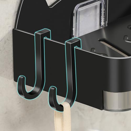 Whimsical Cat Soap Dish with 4 Hooks - Wall Mounted Black