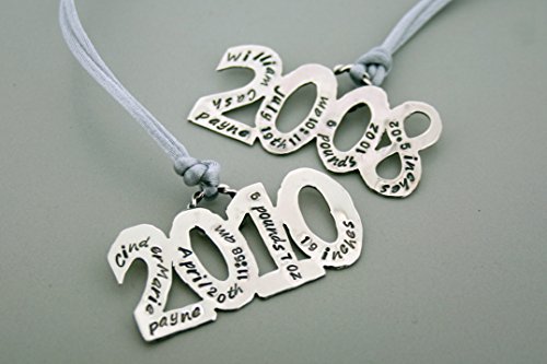 Handmade Babys Stats Christmas Ornament Sterling Silver
