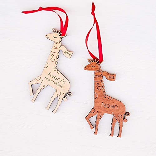 Personalized Babys First Christmas 2024 Giraffe Ornament Wood Handmade