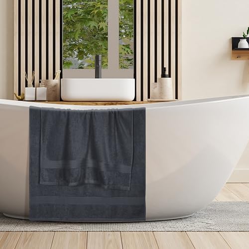 BOUTIQUO 2 Pack Oversized Cotton Bath Towels - Charcoal Grey