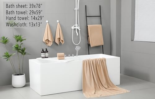 YTYC Oversized Bath Towels 39x78 Inch Beige 2 Piece
