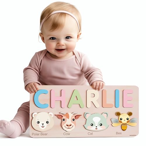 Nevandora Personalized Wooden Name Puzzle for 1 Year Old