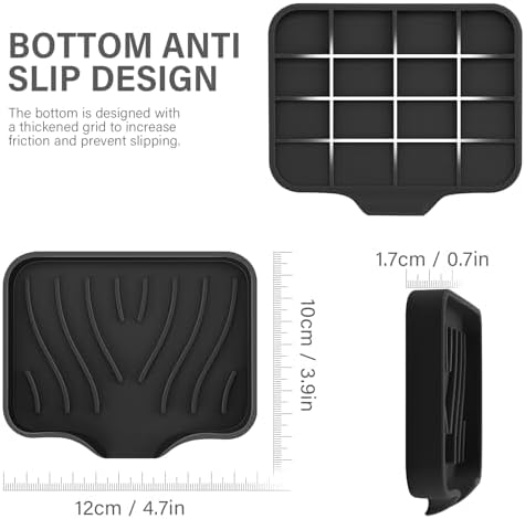 SAISN 2 Pack Black Silicone Soap Dish with Drain