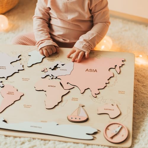 Wooden World Map Puzzle Montessori Educational Toy