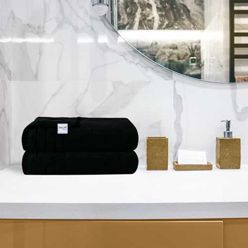 Avalon Towels Set of 4 30 x 60 Inches Soft Bath Towels Black