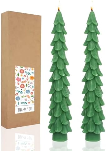 LPUSA Christmas Tree Taper Candles Hunter Green 105inch Set of 2