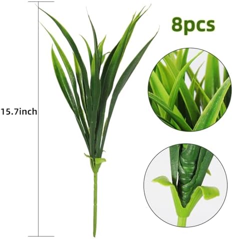 RECUTMS 12 Bundles Artificial Flowers 8Pcs Fake Grass for Outdoor 1
