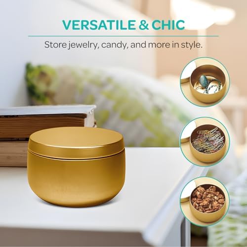 Hearts Crafts Gold Candle Tins - 24-Pack 4 oz With Lids