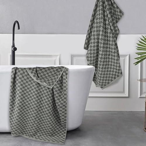 Jacquotha Pack of 2 Grey Checkered Cotton Bath Towels 1