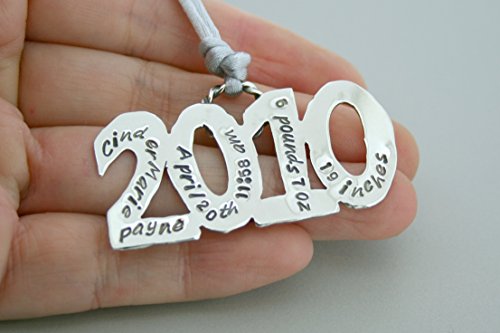 Handmade Babys Stats Christmas Ornament Sterling Silver