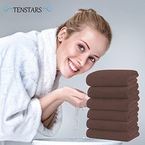 TENSTARS Silk Hemmed Microfiber Bath Towels - 16x28 Inch Set of 6