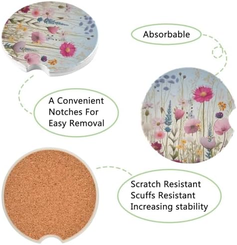 Takiito Wildflowers Car Cup Holder Coasters 2 Pack