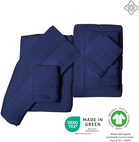 BIOWEAVES Organic Cotton Bath Towels - 700 GSM Pack of 2 Navy Blue