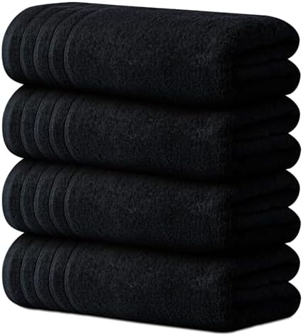 Avalon Towels Set of 4 30 x 60 Inches Soft Bath Towels Black