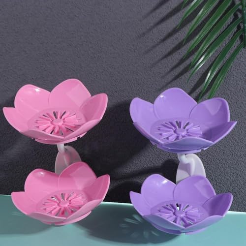 Lotus Shape Soap Box with Double Layer Storage Pink