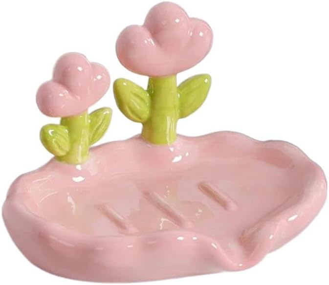 Floral Soap Holder Non-Slip Plastic Bath Organizer Pink