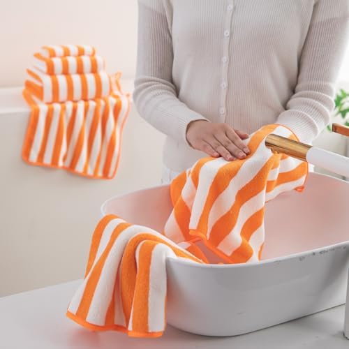 18 Pcs Orange Cabana Stripe Towel Set for Home Spa Gym