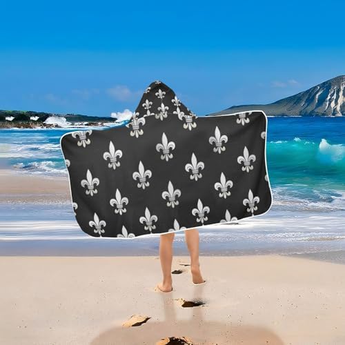 CHIFIGNO Baby Hooded Towel with Silver Fleur De Lis Print
