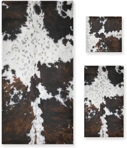 COVASA 3 Piece Cow Print Towel Set