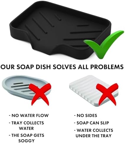 Black Silicone Soap Dish Tray for Kitchen Sink