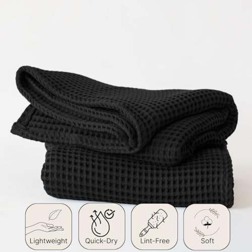Viva Maison Black Waffle Bath Towels Set of 2