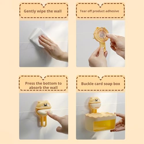 Pink Cartoon Soap Dish with Suction Cup and Double Layer