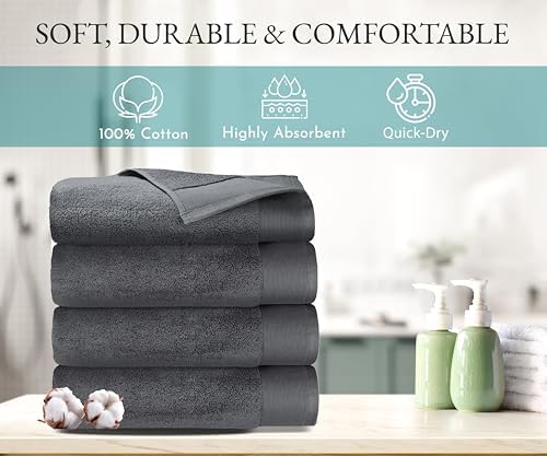 California Design Den 100 Cotton Bath Towel Set of 4 - Grey