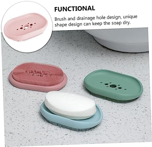 Silicone Soap Dish with Built-In Brush for Bathroom Sink