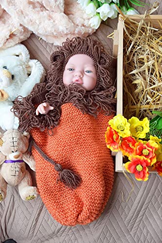 Handmade Lion Hat and Cocoon Knit Snuggle Baby Sleeping Bag