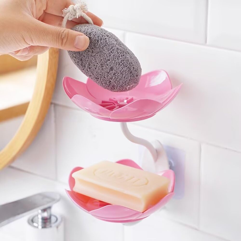 FABEILAI Double Layer Suction Soap Holder for Shower Pink