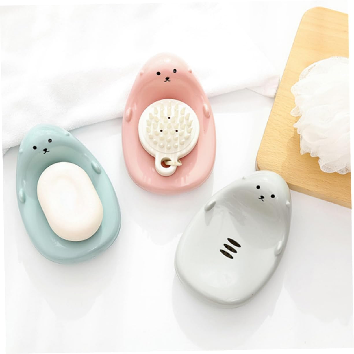 BRIGHTFUFU Cartoon Design Soap Dish Double Draining Holder
