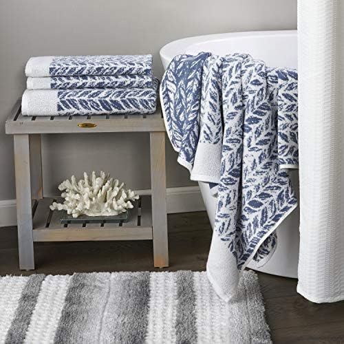SKL Home Distressed Leaves Bath Towel Denim Blue 28x54