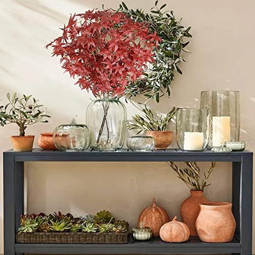 4Pcs Artificial Maple Leaves Branches Red Autumn Foliage