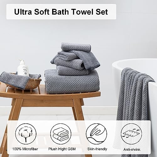 8 Piece Grey Family Bath Towel Set with Hanging Loops