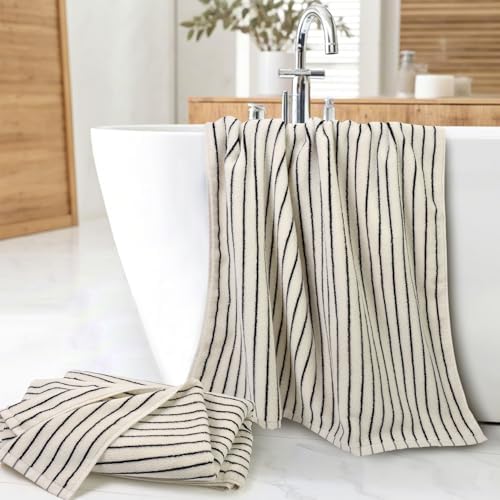 Jacquotha Black and White Striped Bath Towels Set of 2