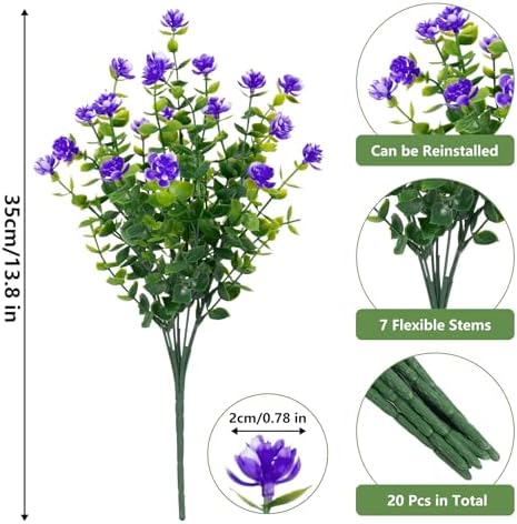 Bassion 20 Packs UV Resistant Artificial Eucalyptus Flowers