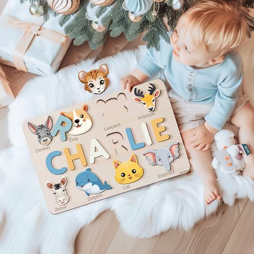 Nevandora Personalized Wooden Name Puzzle for 1 Year Old