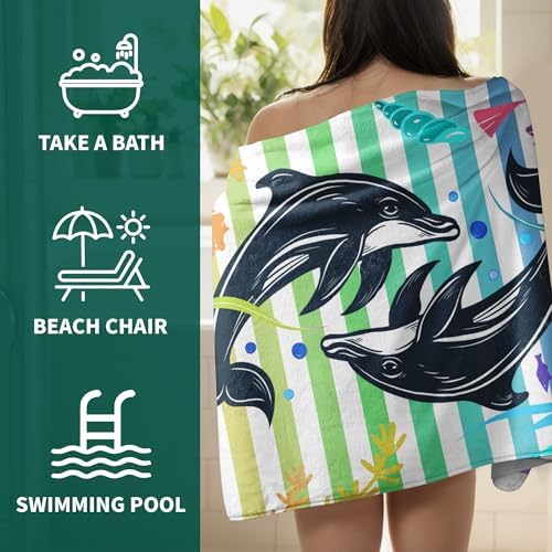Colorful Stripes Cartoon Dolphin Microfiber Bath Towel