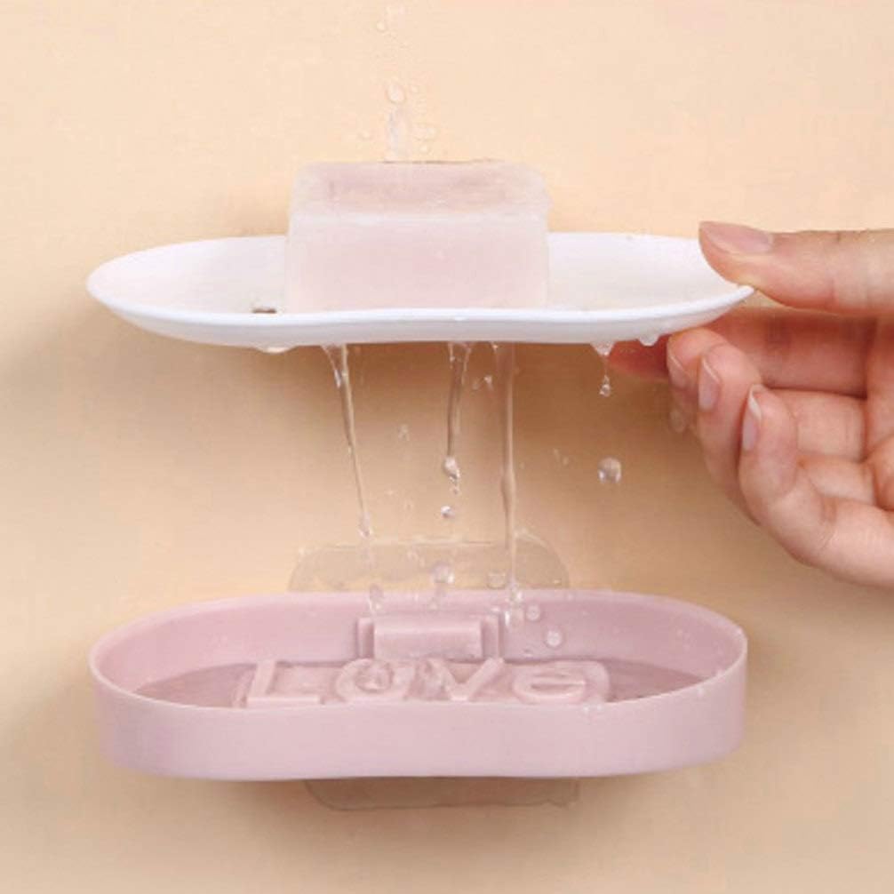 TOPBATHY Double Layer Wall Mounted Pink Soap Holder