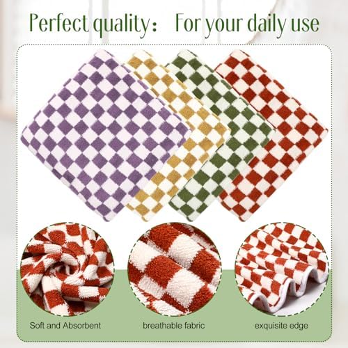 Peryiter 4 Pcs Checkered Bath Towel Set