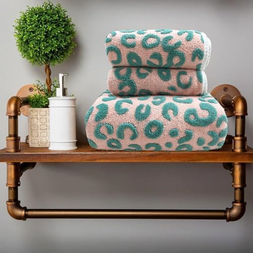 USTIDE 3 Piece Green Leopard Print Towel Set