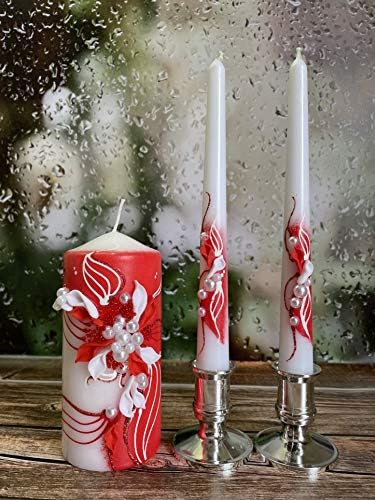Magik Life Unity Candle Set - 6 Pillar 2 Taper Candles - Royal Red