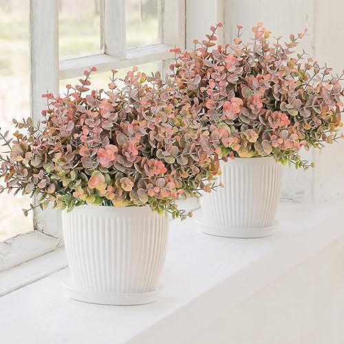 TOCHGREEN 8 Bundle Artificial Fall Eucalyptus Leaves Plants